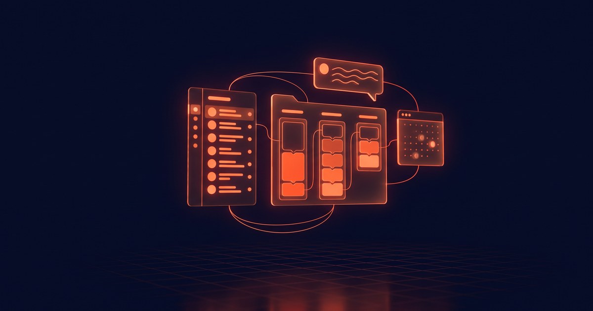 Holographic dashboard panels orbiting a glowing orange core, representing GoHighLevel's all-in-one CRM and marketing platform